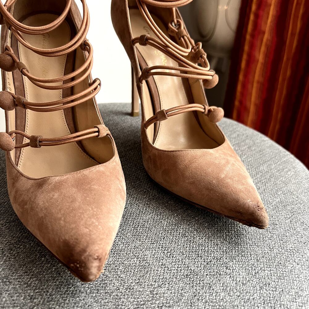 gianvito rossi marquis suede pumps straps size 38.5 38 1/2 dust pink - Picture 2 of 8